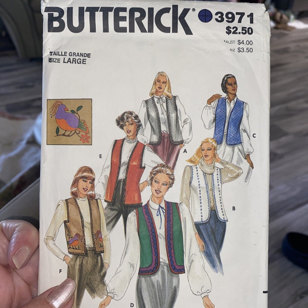 Vintage Butterick 3971 Vest Sewing Pattern Size Large Cut Complete Misses Vests